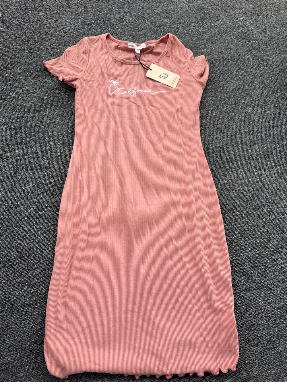 Sincerely Jules Dusty Rose Ribbed Midi Dress with 'California' Script